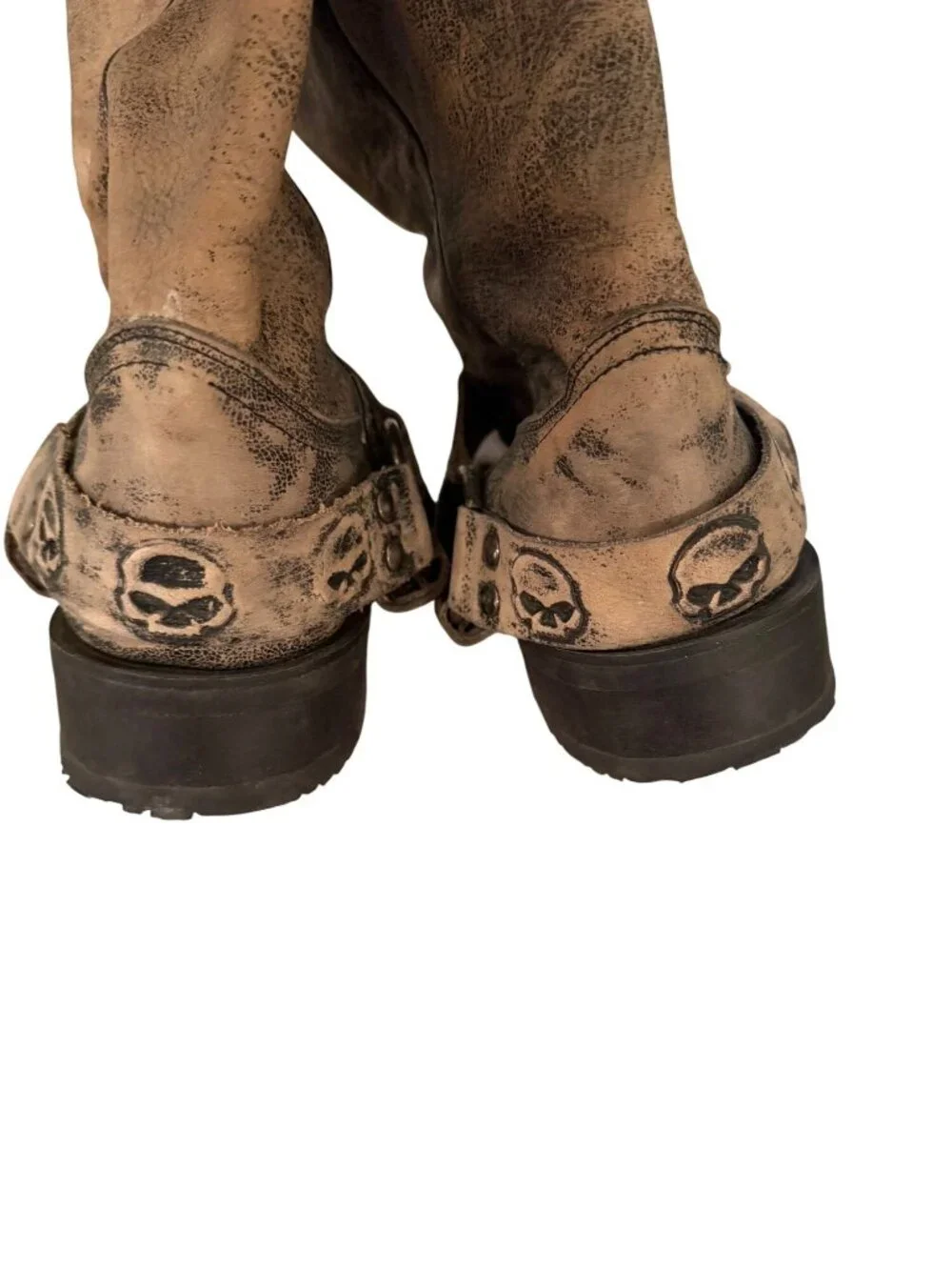 Harley Davidson Mens Rory Skull Strap Pull-on Harness Moto Boots Size 9 Leather